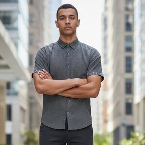 Nautica Men’s Short Sleeve Button-Down Shirt | XL | 100% Cotton | Black & White